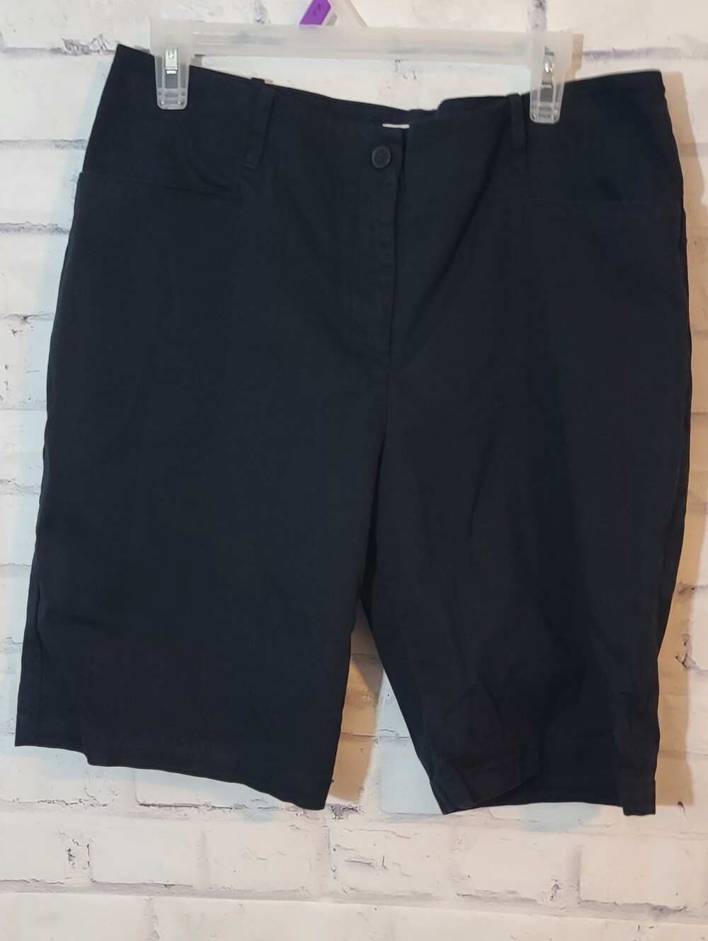 Talbots Shorts Black Sz 14 Twill Mid Rise Flat Front Stretch Pockets